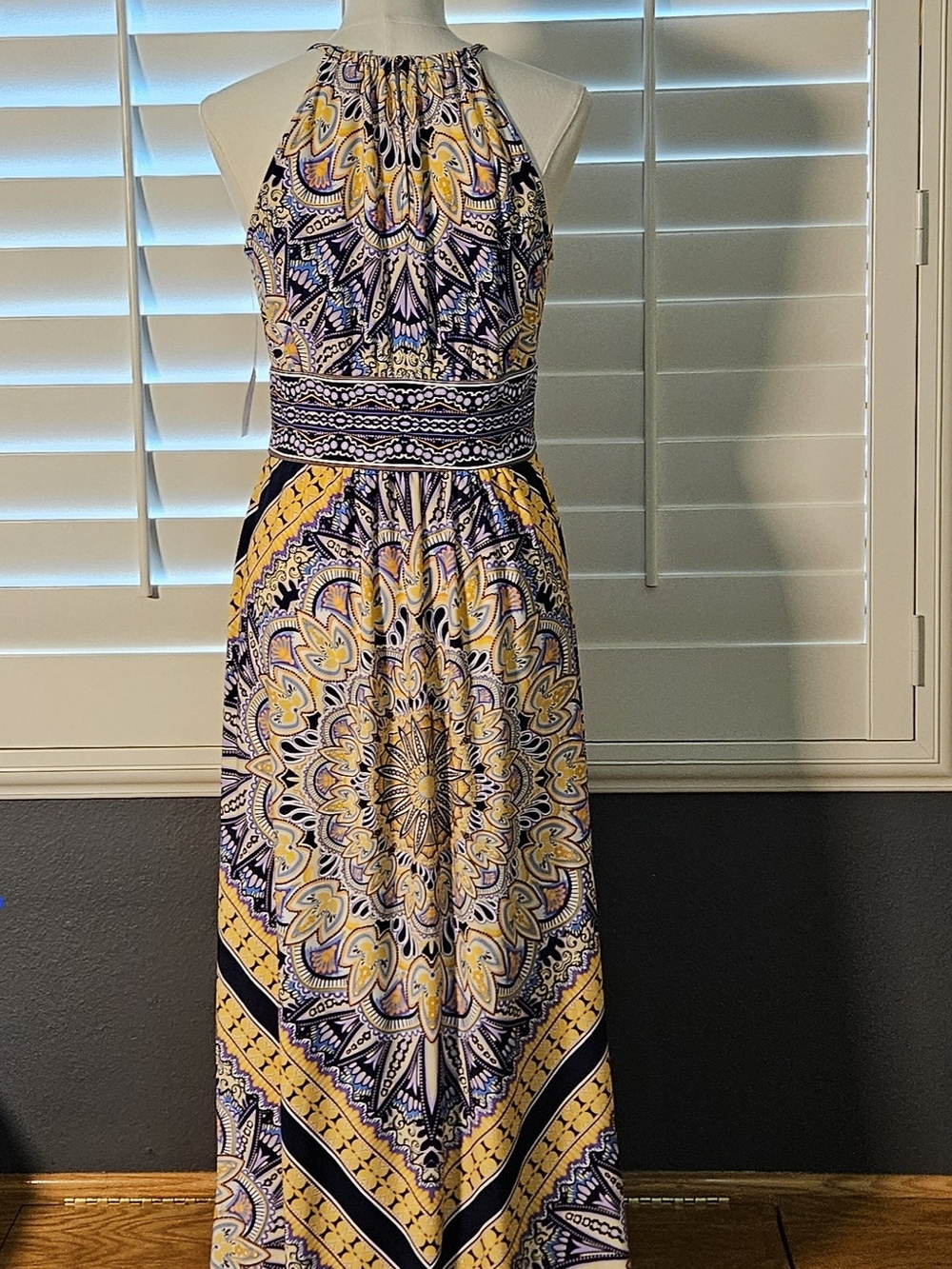 London Times Geometric Mandala Mosaic Halter Maxi Dress NWT